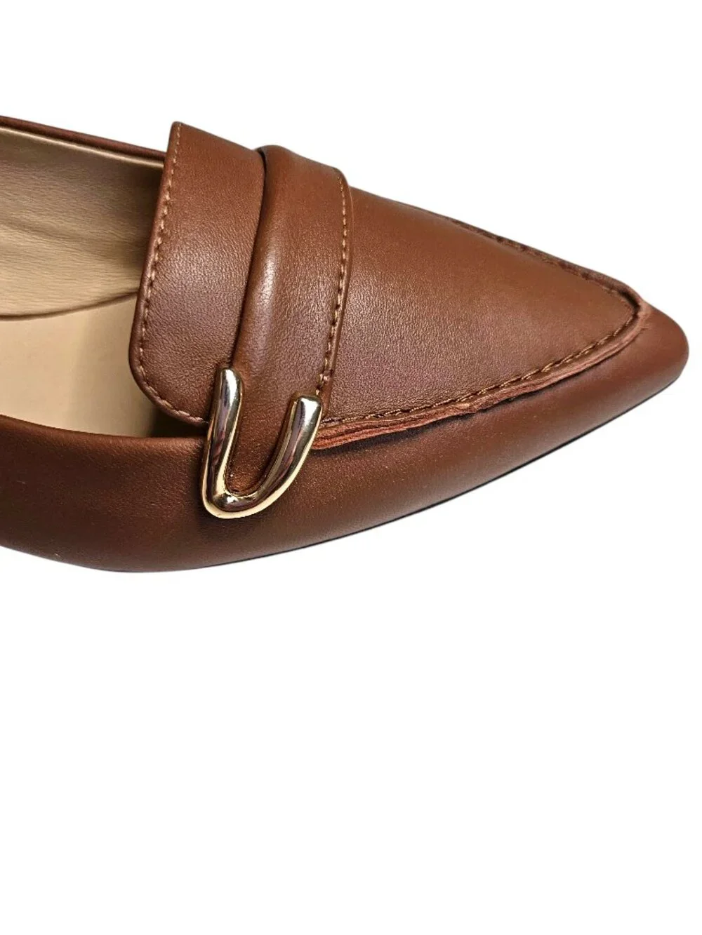 Clarks Laina 15 Buckle Dark Tan Leather Pointed Toe Loafer Flat, 7.5M, NWT